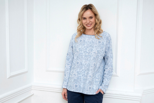 Piżama Damska długi rękaw, długie spodnie Gracjela Italian Fashion - druk niebieski/granatowy