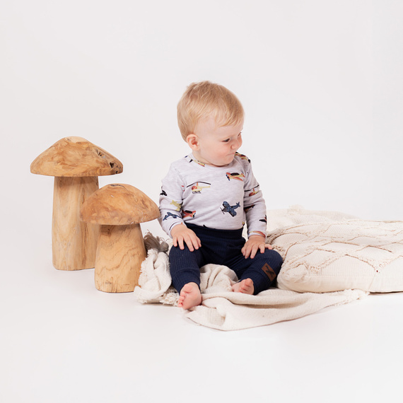 Body bawełniane niemowlęce Nicol 219095 Willy szare w samoloty – długi rękaw