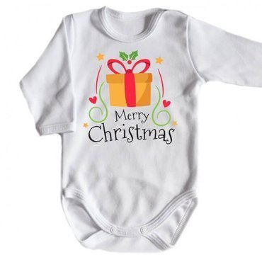 Body długi rękaw "Merry Christmas z prezentem BOŻE NARODZENIE" Moocha biały