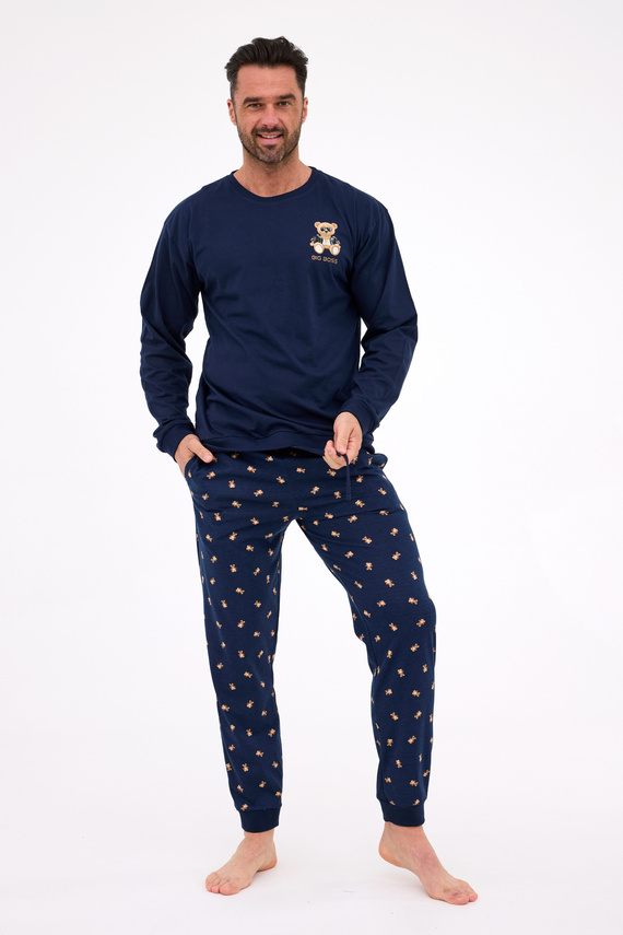 Męska piżama Cornette BIG BOSS DR 939/300 – granatowa, bawełniana, z nadrukiem