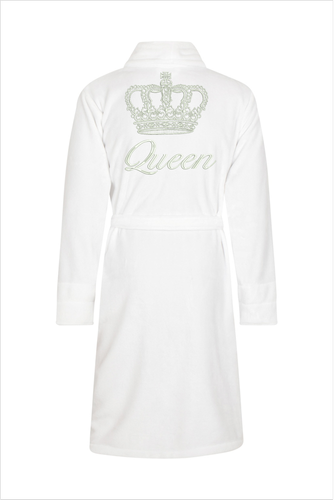 Szlafrok damski polarowy Queen + Korona ByShelly - biały/srebrny