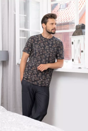 Piżama Męska z krótkim rękawem i spodenkami Pinus Italian Fashion - druk/grafit 