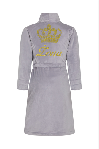 Szlafrok damski polarowy Żona + Korona ByShelly - jasny szary/złoty