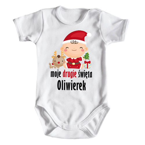 Body krótki rękaw "Moje drugie Święta z imieniem"" Moocha biały