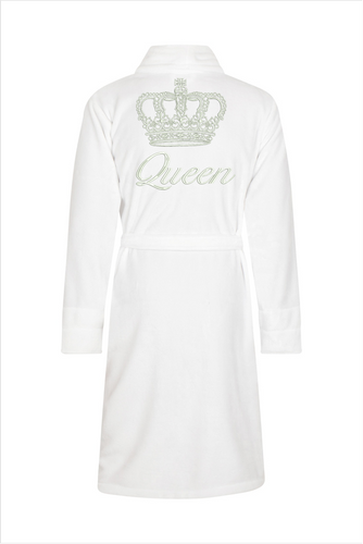 Szlafrok damski polarowy Queen + Korona ByShelly - biały/srebrny