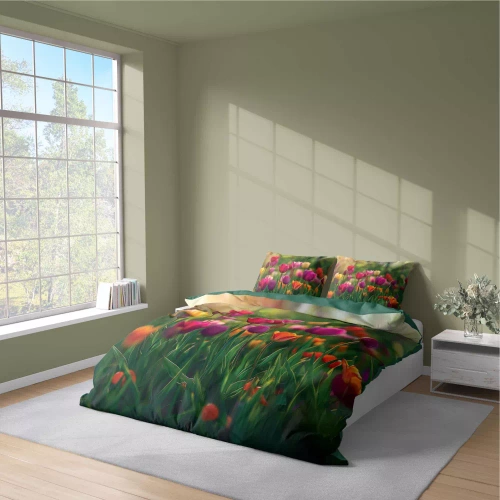 Pościel z mikrofibry 5318 A tulipany Detexpol zielony 