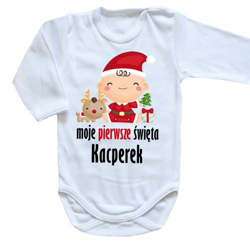 Body długi rękaw "Moje pierwsze Święta z imieniem"" Moocha biały