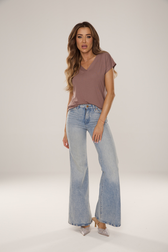 Vendy 774 De Lafense – damska bluzka wiskozowa z krótkim rękawem - mocca