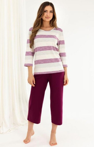 Regina 719 piżama damska fioletowa  – koszulka wiskozowa i bawełniane spodnie 3/4