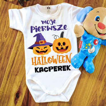 Body krótki rękaw "Moje pierwsze HALLOWEEN z dowolnym imieniem" Moocha biały