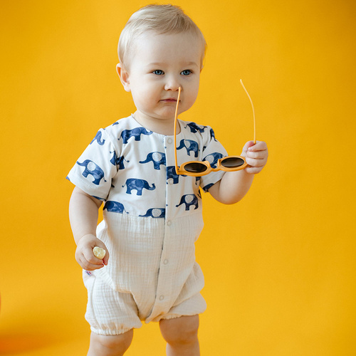 Rampers niemowlęcy muślinowy Elephant  Eevi - ecru