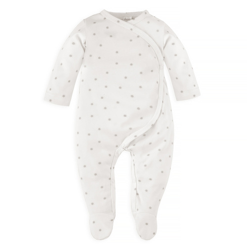 Pajac niemowlęcy wiązany Hello Pinokio - ecru słoneczka