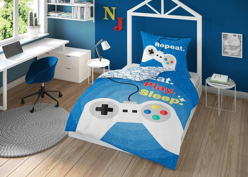 Pościel bawełniana Holland Collection Gamer pad 3623 A  Detexpol niebieski