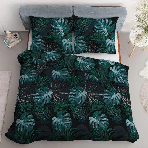 Pościel satynowa 4680 B Home Satin liście Detexpol czarny