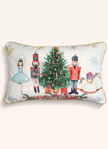 Świąteczna poszewka LED Christmas Time BN23 – velvet 30x50, biało-zielona z 12 lampkami LED