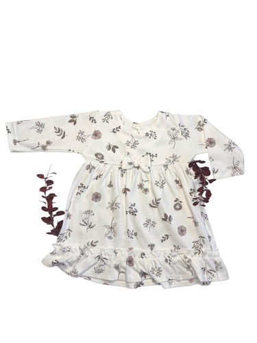 Mamatti SK15236 – sukienka dziewczęca bawełniana, w listki, z długim rękawem