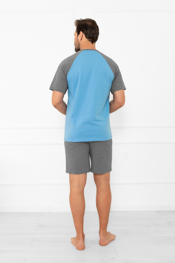 Męska piżama Italian Fashion Aleksander – krótki rękaw i spodenki - niebieski/szary