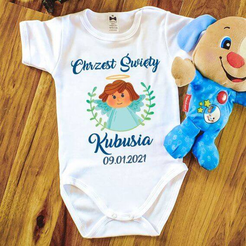 Body krótki rękaw "Chrzest dla chłopca z imieniem" Moocha biały