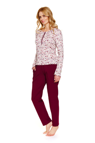 Doctor Nap 7307 – Piżama plus size rozpinana | 95% bawełna, długi rękaw - flores