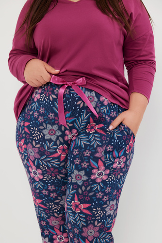 Piżama Damska długi rękaw, długie spodnie Folk Italian Fashion - jeżyna/druk