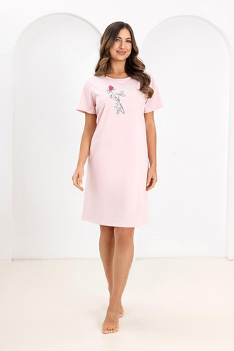 Bawełniana Koszula Nocna Damska Regina 172 – Krótki Rękaw, Dekolt Półokrągły, Stylowy Nadruk, Komfortowa Długość