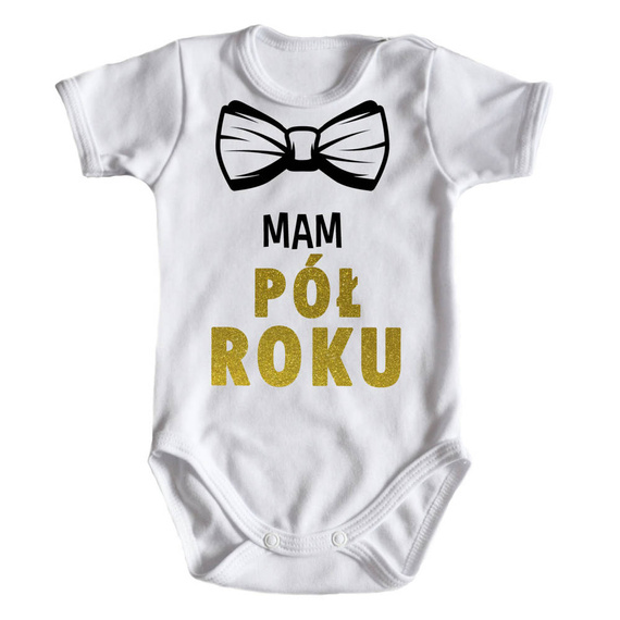 Body krótki rękaw "MAM PÓŁ ROKU" Moocha biały 
