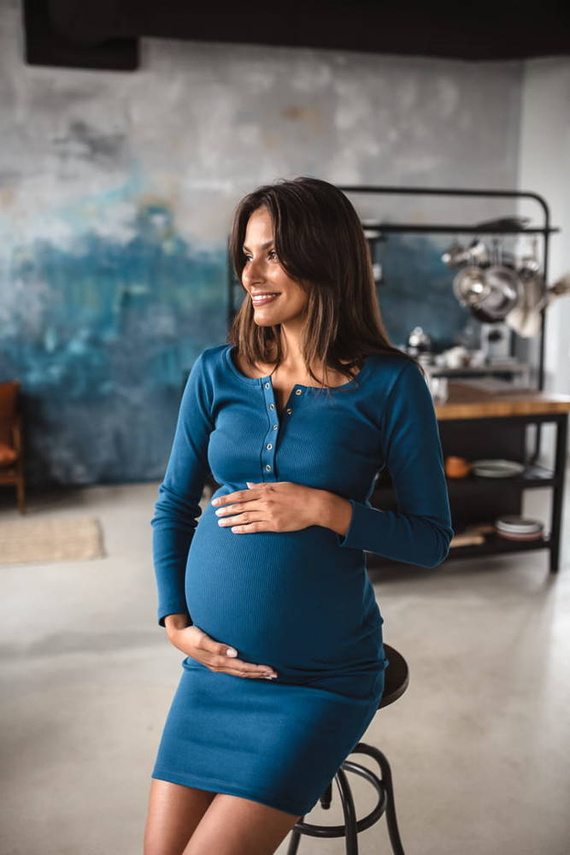 Sukienka ciążowa i do karmienia z dzianiny w prążek Tummy Milk&Love poseidon