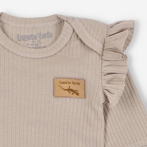 Dzianina prążkowana Body z falbankami Lagarto Verde - beżowy
