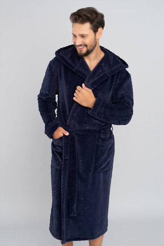 Szlafrok męski z kapturem Zygmunt Italian Fashion- granatowy 