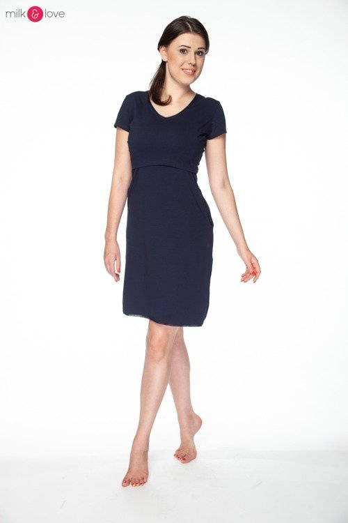 Koszula nocna ciążowa i do karmienia Day & Night Milk&Love granatowa krótki rękaw