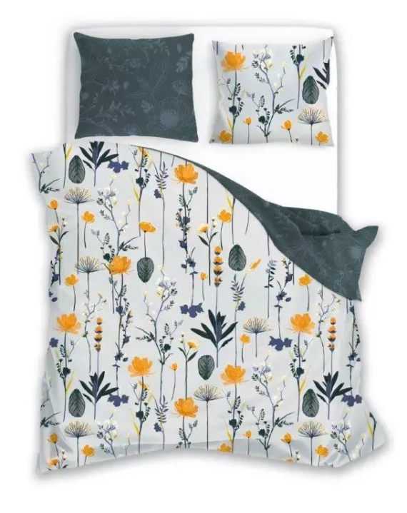 Pościel satynowa Elegant 013 kwiaty Faro szary