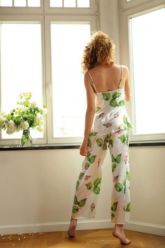 Piżama Damska Satynowa Flowers DKaren - DK-KC 7 biały