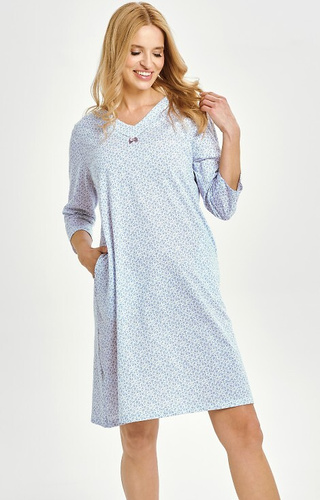 Damska koszula nocna Debora 3449 Taro – bawełna, kieszenie, długi rękaw