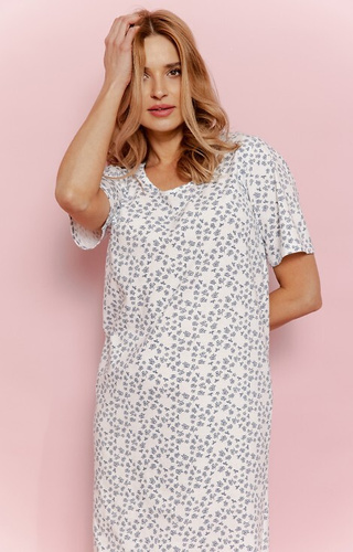 Koszula nocna damska Taro Demi 3419 – Kwiaty, krótki rękaw, bawełna