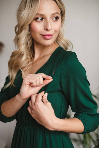 Sukienka ciążowa i do karmienia Lovely Dress Midi rękaw 3/4 Milk&Love butelkowa zieleń