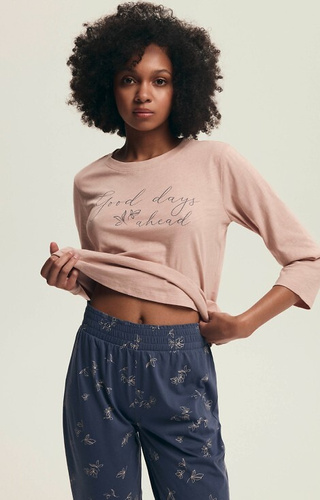 Bawełniana piżama damska Henderson Delanie 43699 – koszulka 3/4 + rybaczki