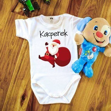Body krótki rękaw "Mikołaj z workiem + dowolne imię" Moocha biały