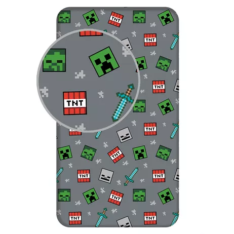 Minecraft „We Got This” Jerry Fabrics – prześcieradło z gumką, 100% bawełna, szare