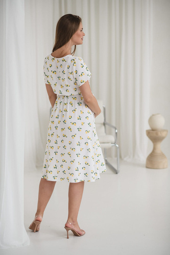 Biała sukienka ciążowa i do karmienia w cytryny – Lovely Dress Midi, krótki rękaw Milk&Love 