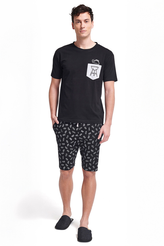 Piżama męska Gianny Sorbetto szara – komplet z nadrukiem, krótki rękaw, szorty