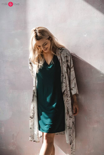 Bambusowa koszula nocna ciążowa i do karmienia Moon Milk&Love butelkowa zieleń