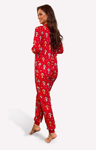 Cornette 786/473 Dog 3 – kombinezon damski świąteczny czerwony, bawełniany, z zamkiem