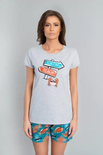 Piżama Damska krótki rękaw, spodenki Oceania Italian Fashion - melanż/druk