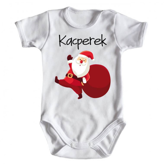 Body krótki rękaw "Mikołaj z workiem + dowolne imię" Moocha biały