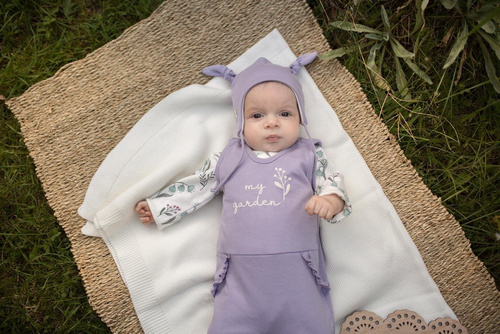 Czapka niemowlęca wiązana "My Garden" Pinokio - fiolet