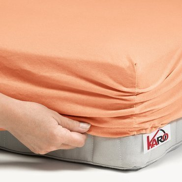 Prześcieradło Jersey z gumką KARO - morelowy