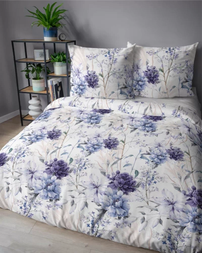 Pościel satynowa akwarelowe kwiaty w odcieniach lawendy 5222 A Detexpol 