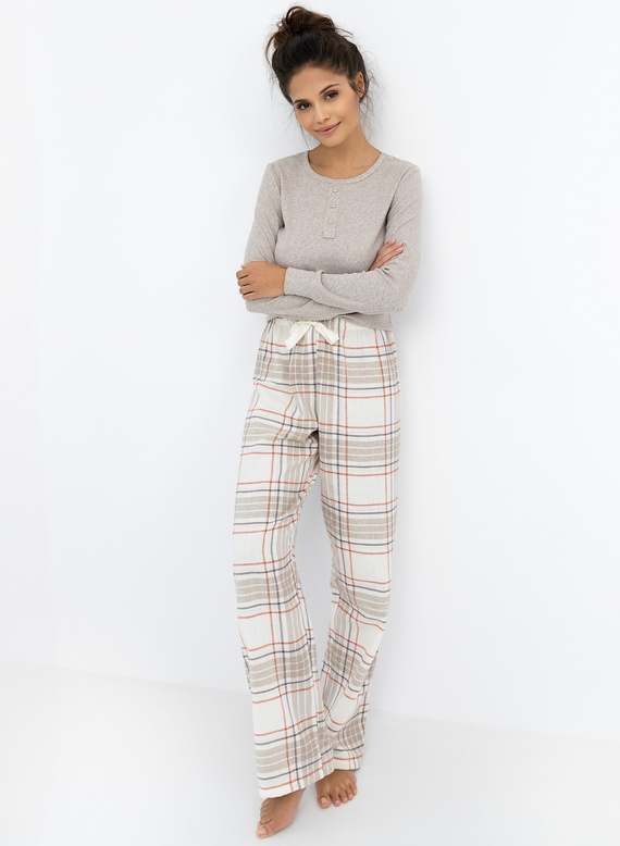 Sensis Angelina – ciepła piżama damska z melanżową bluzką i spodniami w kratkę