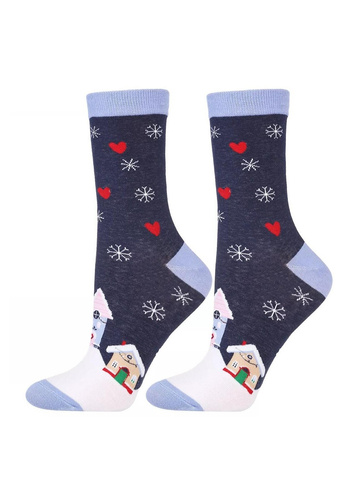 Skarpetki damskie Moraj CSL450-039 – świąteczne, ciepłe, frotte od wewnątrz