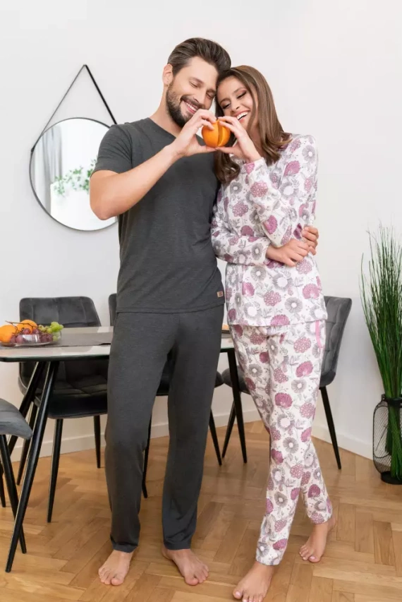 Piżama Damska długi rękaw, spodnie Lobelia Italian Fashion -